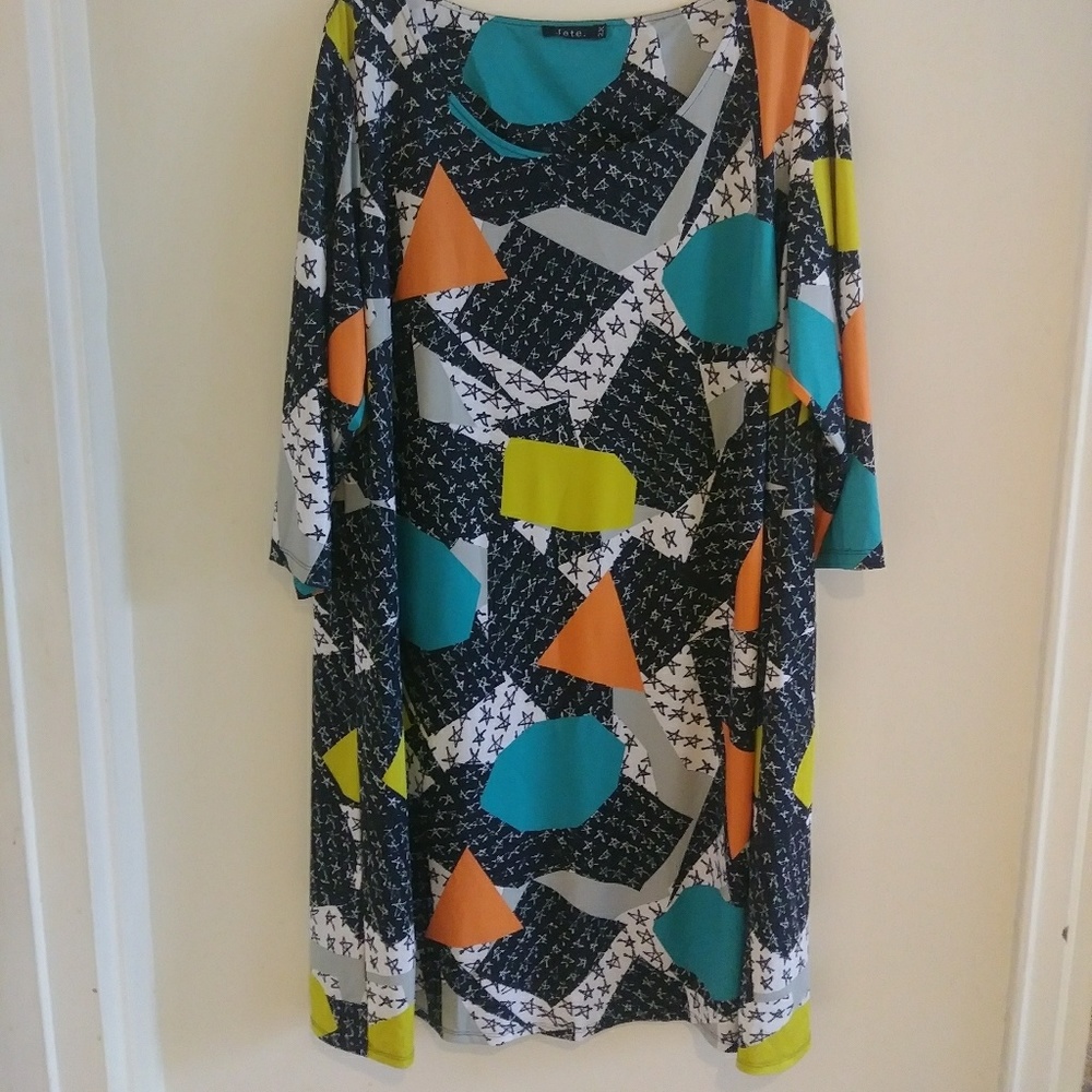 Jete 2x multi colored geometric 90's print dress
